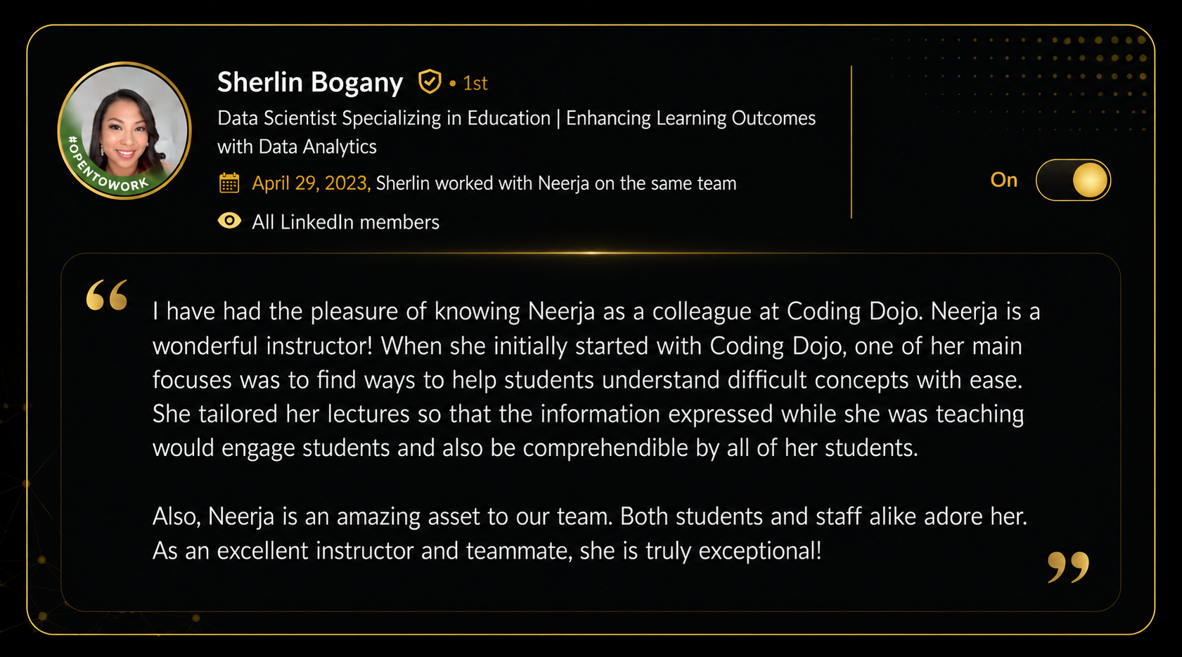 Corporate training testimonial for Sai Data Science